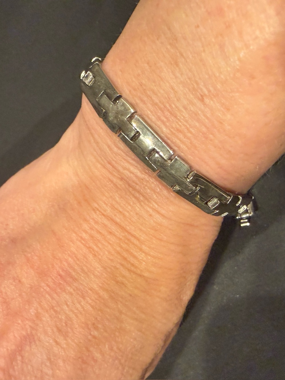 Sterling Silver 925 Geometric Link Bracelet Statement Wide Band Vintage Style